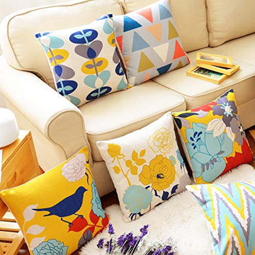 Blue and Yellow Pillow Covers Decorative for Couch Sofa Pack of 2