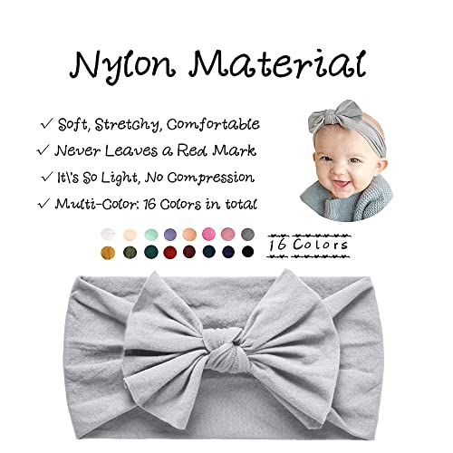 Prohouse 16PCS Baby Nylon Headbands Hairbands Hair Bow Elastics for Baby Girls Newborn Infant Toddlers Kids