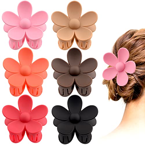 6 Pack 3 Inch Flower Claw Clips , Large Flower Hair Claw Clips for Women Thin Thick Curly