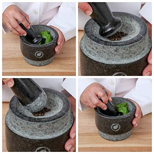 Granite Mortar and Pestle Set - 5.5 Inch, 17.5 Oz - Unique Double Sided