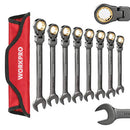8-piece Ratcheting Combination Wrench Set, Metric 9-17 mm, Flex Head,