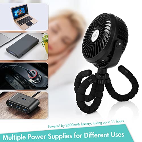 Battery Operated Stroller Fan Flexible Tripod Clip On Fan with 3 Speeds and Rotatable