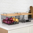 2 Set Kitchen Counter Basket with Bamboo Top - Pantry Cabinet Organization and Storage Wire Basket