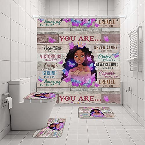 Black Girl You are Beautiful Shower Curtains Bathroom Sets with Non-Slip Rugs,