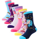Children Cotton Crew Socks For Girl Boy Kids Toddler 6 Pack (Unicorn-I, 5-8 Years Old)
