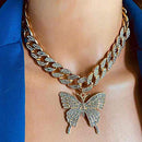 Big Butterfly Pendant Necklace For Women Rhinestone Cuban Link Hip Hop Crystal