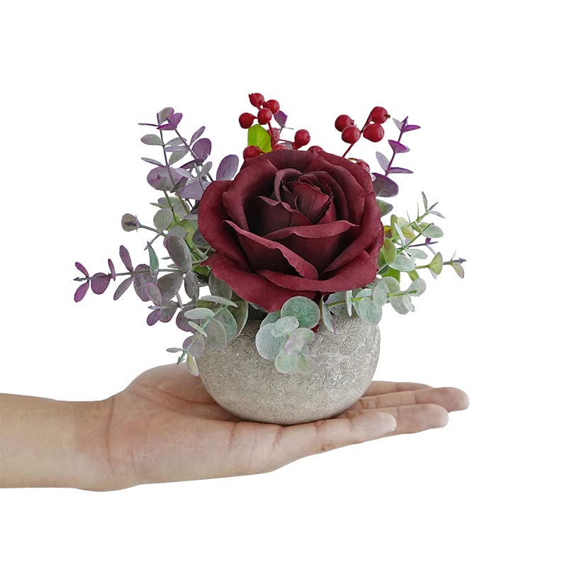 Rose in Pot Decor Potted Artificial Flowers Mini Plants Faux Flowers Indoor