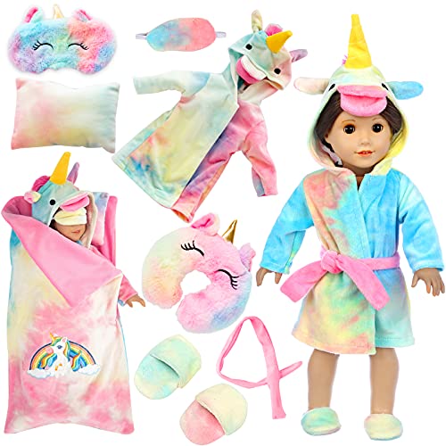 18 inch Doll Clothes and Doll Sleeping Bag Set - Rainbow Unicorn Doll Costume