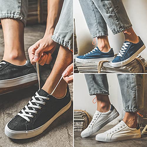 Mens Canvas Shoes White Black Sneakers Low Top Lace Up Casual Shoes