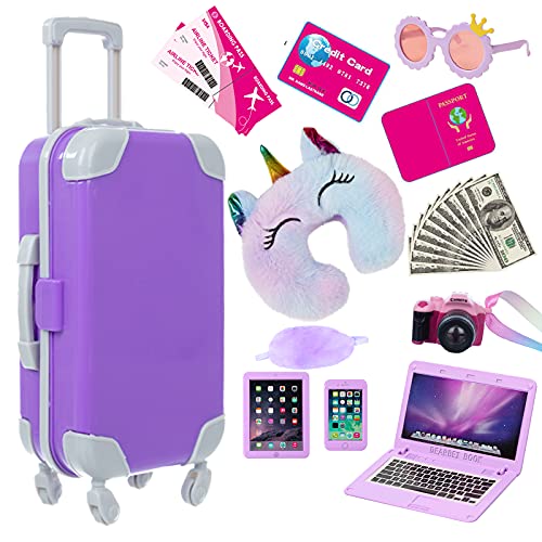 American 18 Inch Girl Doll Travel Suitcase Play Set with 18 Inch Doll Clothes and Accessories