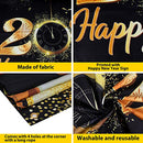 Happy New Year Decorations 2022, Large Size Fabric Black and Gold Happy New Year Banner Photography Backdrop for New Years Eve Party Supplies 2022 Indoor Outdoor