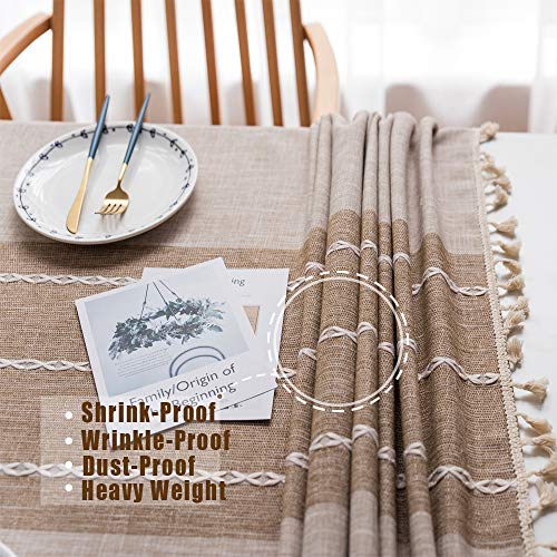 Tablecloth, Rectangle Table Cloth Cotton Linen Wrinkle Free Anti-Fading Embroidery