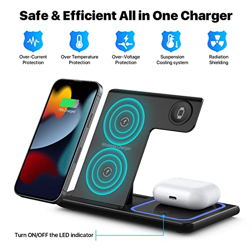 Wireless Charging Station, 3 in 1 Foldable Wireless Charger Stand, Qi-Certified Phones