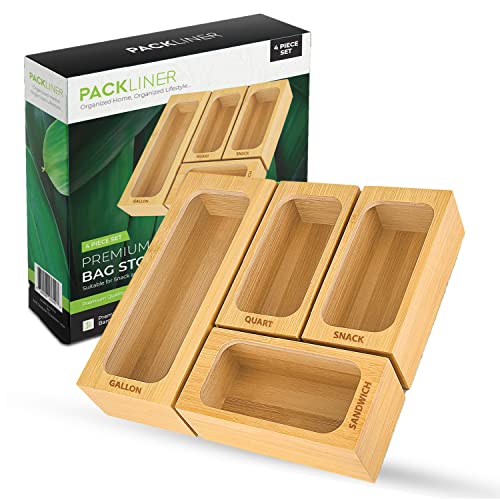 Bamboo Food Storage Bag Holder Organizer Boxes for Kitchen Drawers, 4 Pc. Set