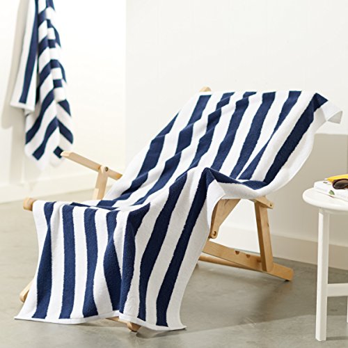 Amazon Basics Cabana Stripe Beach Towel - 2-Pack, Navy Blue