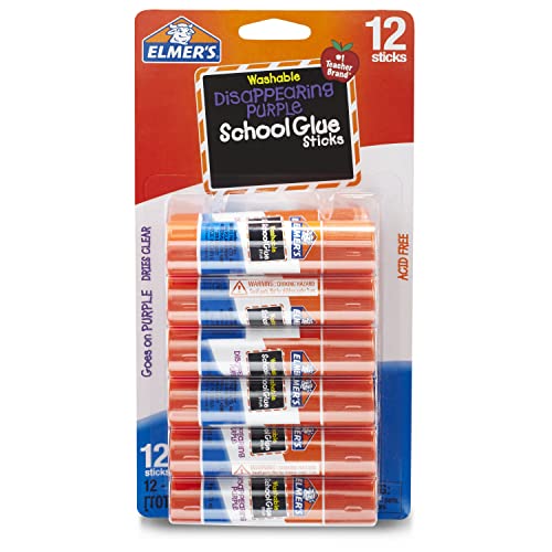 Disappearing Purple School Glue Sticks, Washable, 6 Grams, 12 Count