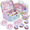 Unicorn Castle Pretend Tin Teapot Set for Tea Party and Kids Kitchen Pretend Play