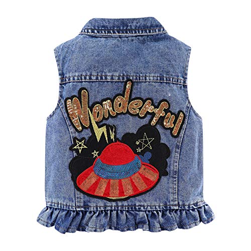 Mud Kingdom Little Girls Ripped Denim Vest Wonderful Hat Sequins Blue 5T