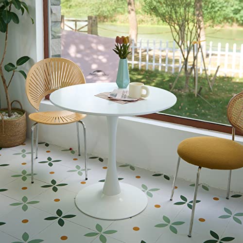 Modern Round Dining Table, 32 Inch Tulip Kitchen Table with MDF Top and Steel Pedestal