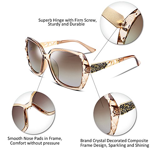 Polarized Women Square Sunglasses Sparkling Composite Shiny Frame