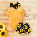 Baby Girl 3PCS Clothes Short Sleeve Romper Bodysuit Tops Floral Pants Headband