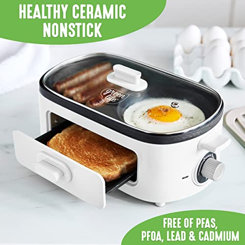 Breakfast Maker, Healthy Ceramic Nonstick Dual Griddles for Eggs Meat and Pancakes
