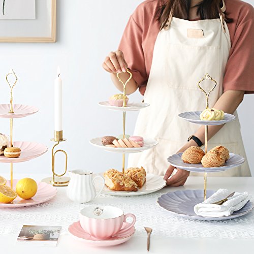 3 Tier Ceramic Cake Stand Wedding, Dessert Cupcake Stand for Tea Party Serving Platter (Pink)