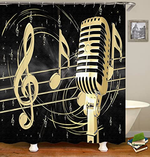 4PCS Music Shower Curtain Set, Musical Notes Luxury Modern Bathroom Decor, Waterproof Fabric