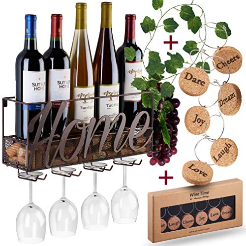 Wall Mounted Wine Rack - Bottle & Glass Holder - Cork Storage Store