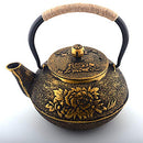 6-piece Japanese Cast Iron Pot Tea Set with Trivet, Golden Peony (40 oz)