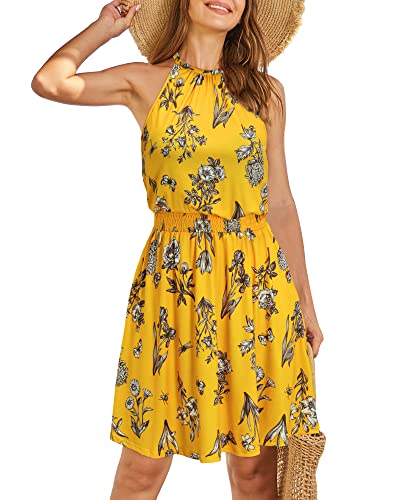 Women's Summer Sundress Halter Neck High Waist Floral Casual Dress