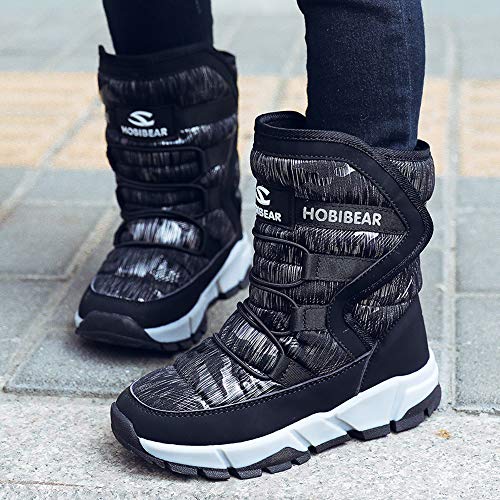 Boys Snow Boots Kids Outdoor Warm Shoes Waterproof (Black1, 5.5)