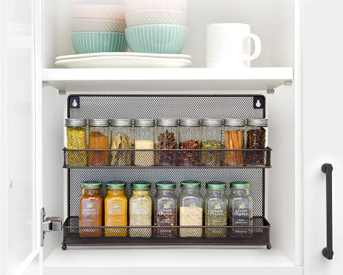 2 PK 2 Tier Mesh Kitchen Counter-top or Wall Mount Spice Rack Jars Storage Organizer