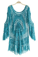 CUPSHE Women's Cover Up Blue Crochet Hollow Out Tassel Swimsuit
