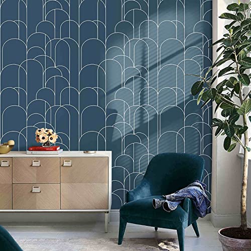 Peel and Stick Wallpaper Modern Blue Geometric Wallpaper 17.71 in X 118