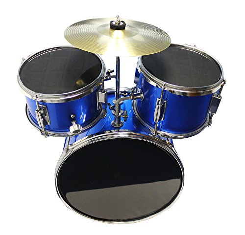 Music Alley 3 Piece Kids Drum Set with Throne, Cymbal, Pedal & Drumsticks, Blue