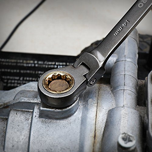 8-piece Ratcheting Combination Wrench Set, Metric 9-17 mm, Flex Head,