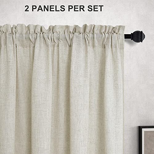 Beige Linen Curtains for Small Windows 45 Inch Length 2 Panel Rod Pocket