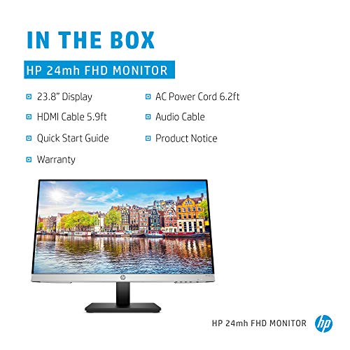 HP 24mh FHD Monitor - Computer Monitor with 23.8-Inch IPS Display (1080p) - Built-In Speakers and VESA Mounting