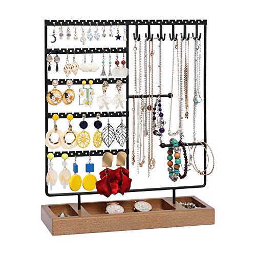 Earring Holder,5-Tier Ear Stud Holder with Wooden Tray,Jewelry Organizer