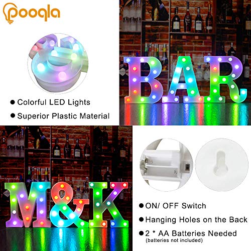 Pooqla Colorful LED Marquee Letter Lights with Remote – Light Up Marquee Signs – Party Bar Letters with Lights Decorations for The Home - Multicolor K