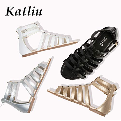 Women's Gladiator Sandals Slip Resistant Flat Strap Sandal Ankle Zipper