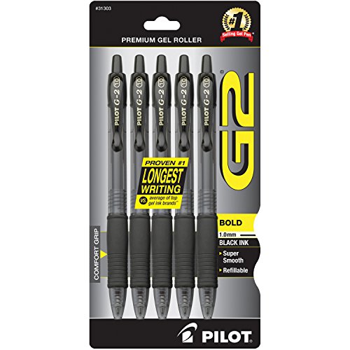 PILOT G2 Premium Refillable & Retractable Rolling Ball Gel Pens, Bold Point, Black Ink