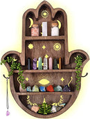 Wooden Hamsa Shelf for Crystals- Large 20 Inch Crystal Display Shelf