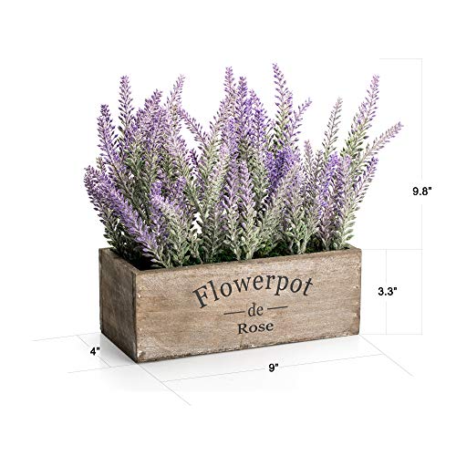 Artificial Fake Flower Potted Lavender Plant with Wooden Tray