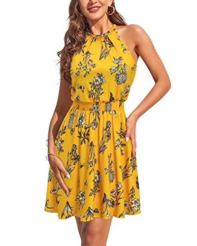 Women's Summer Sundress Halter Neck High Waist Floral Casual Dress