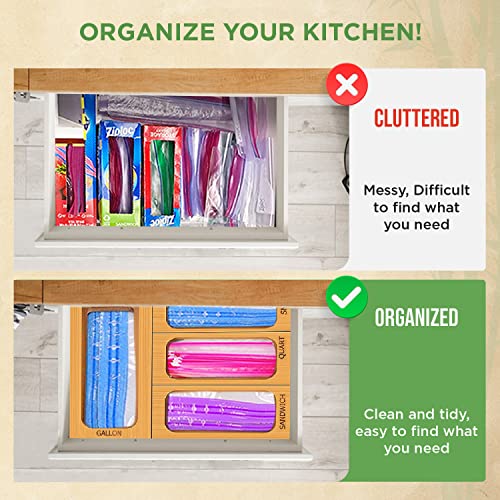 Bamboo Food Storage Bag Holder Organizer Boxes for Kitchen Drawers, 4 Pc. Set