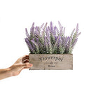 Artificial Fake Flower Potted Lavender Plant with Wooden Tray