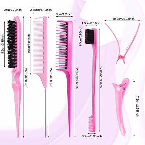 8 Pieces Teasing Brush Set Edge Brush Comb with Hair Clips Grooming Hair Styling Comb