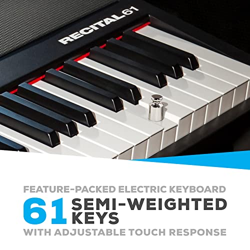 61 Key Digital Piano Keyboard with Semi Weighted Keys, 20W Speakers, 10 Voices, Split